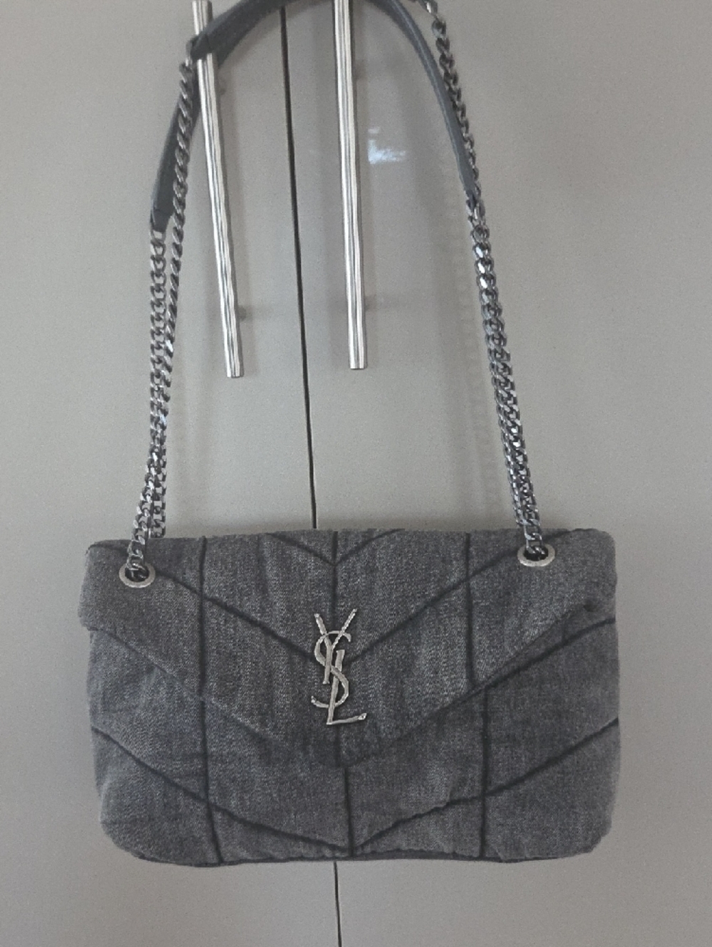 NWOT Saint Laurent Quilted Charcoal Envelope Chain Shoulder Bag - Picture 5 of 11